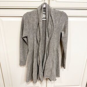 Peregrine Made England Women’s Grey Wool Knit Waterfall Front Long Open Cardigan